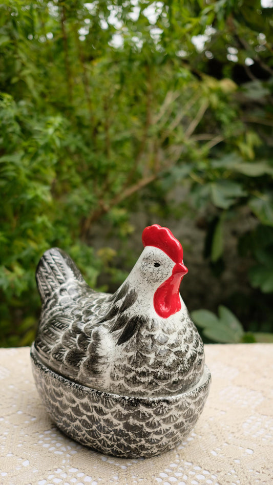 Grosse boîte/terrine vintage en forme de poule