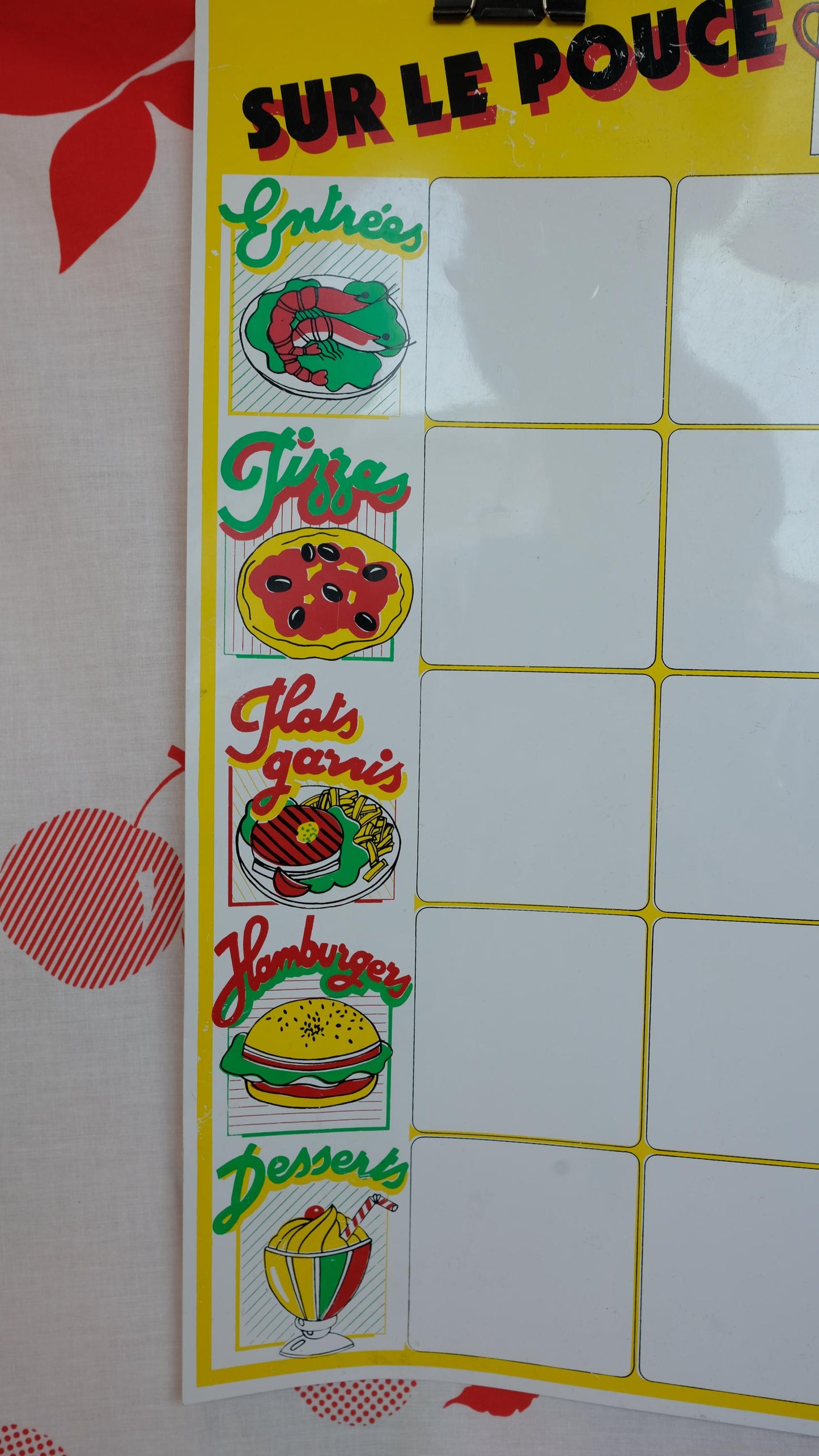 Panneau de menu de sandwicherie