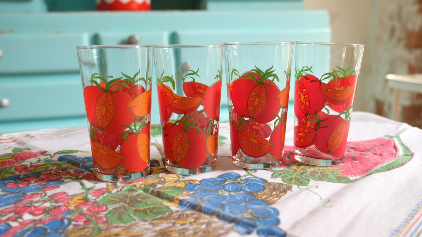 Lot de 4 verres tomates 70's