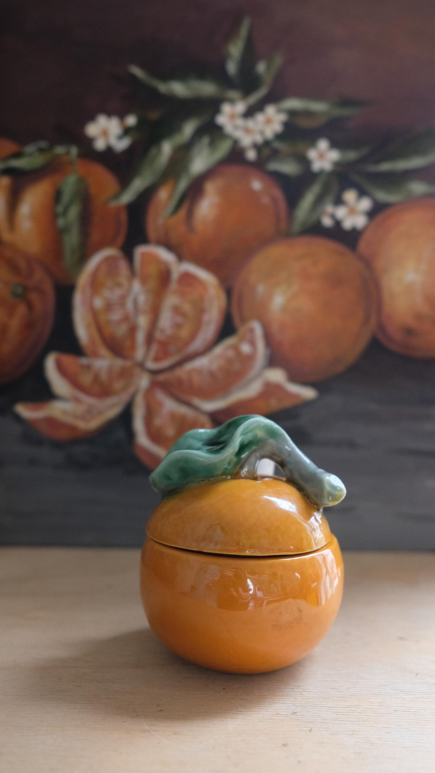 Moutardier/sucrier barbotine en forme de clémentine vintage