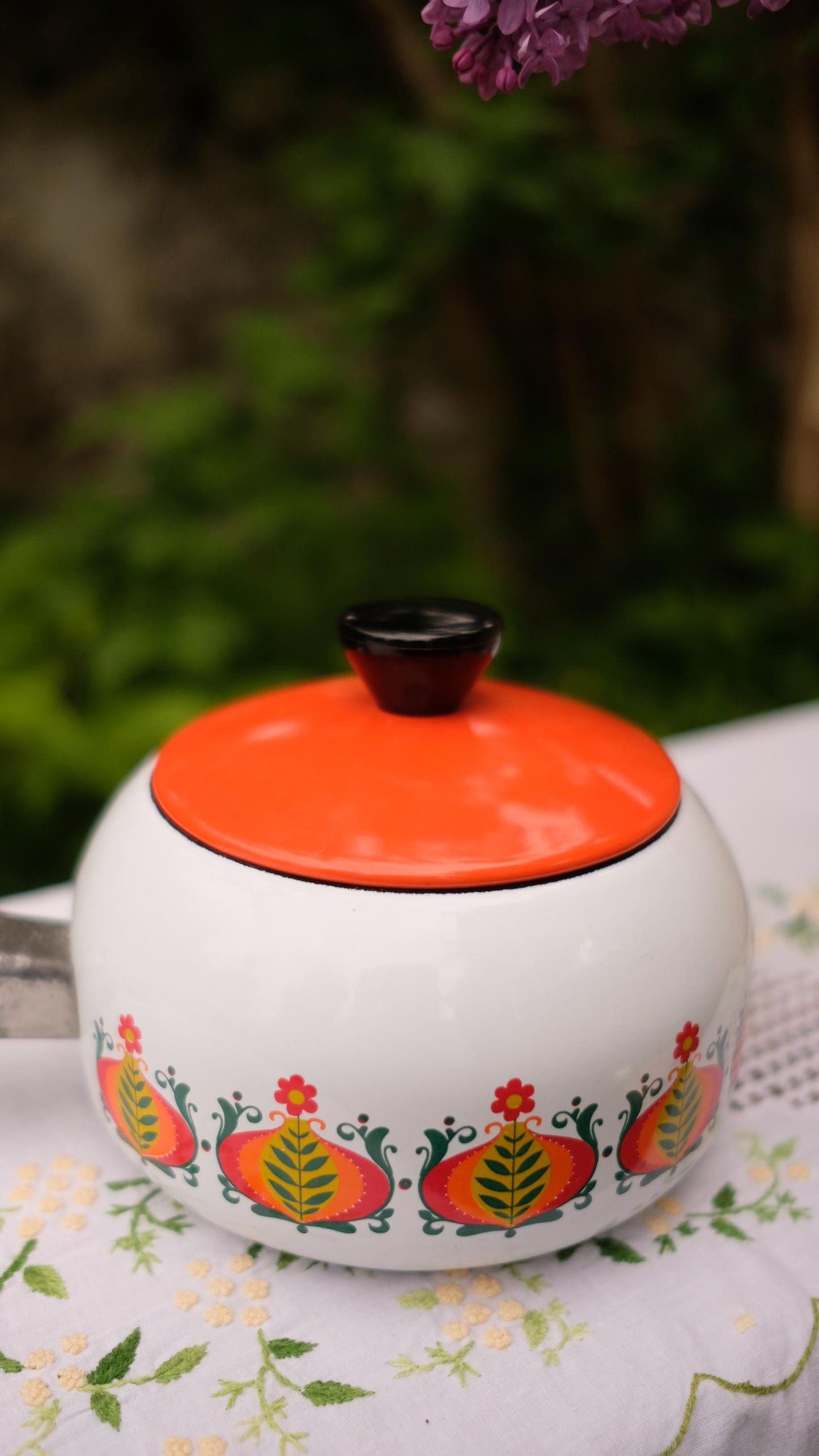 Casserole à fondue vintage motif 70's