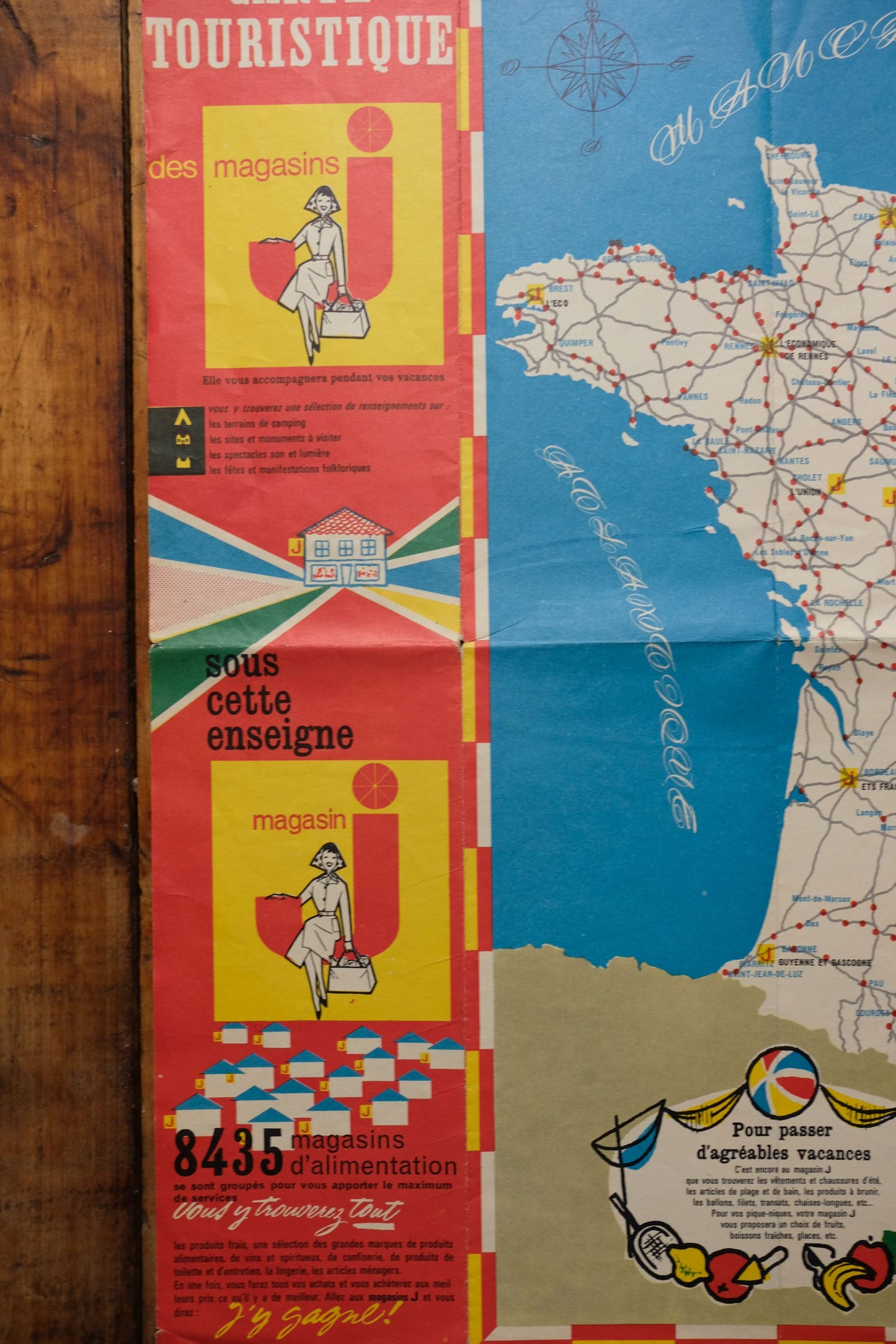 Carte touristique publicitaire des magasins J de 1961