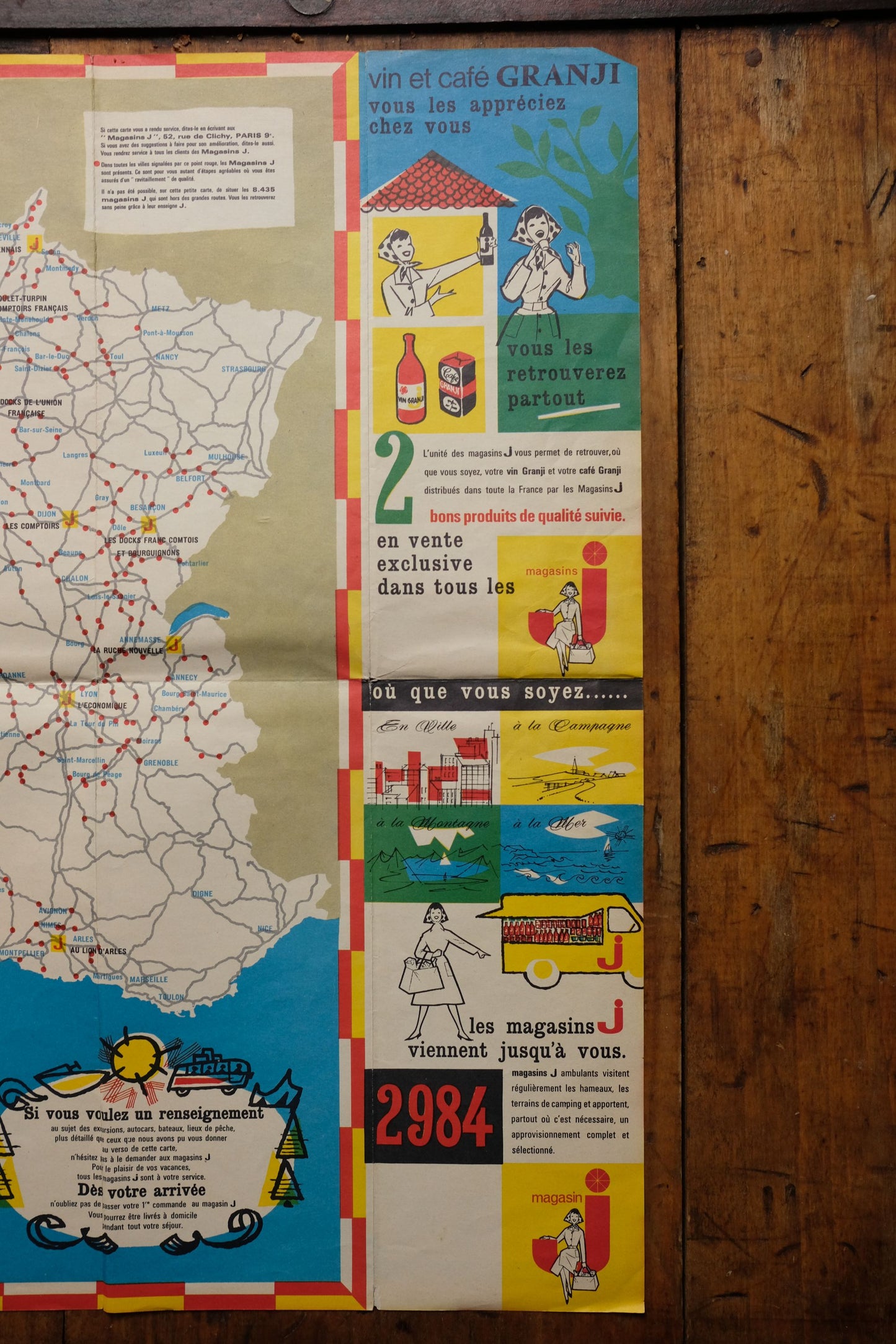 Carte touristique publicitaire des magasins J de 1961