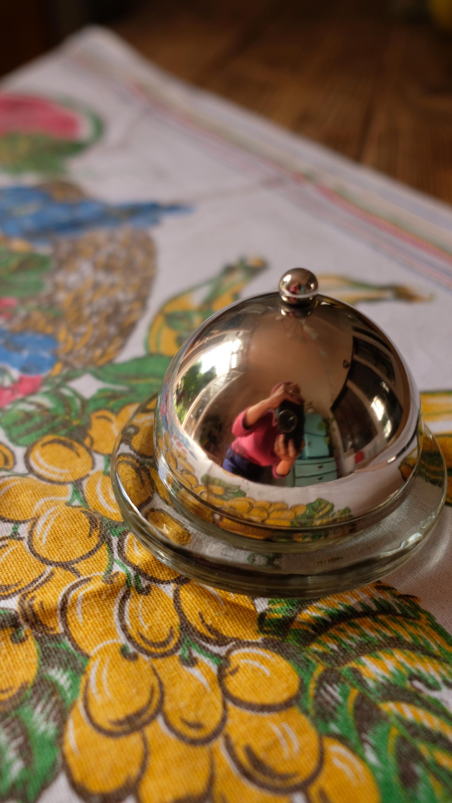 Beurrier vintage en métal argenté et verre
