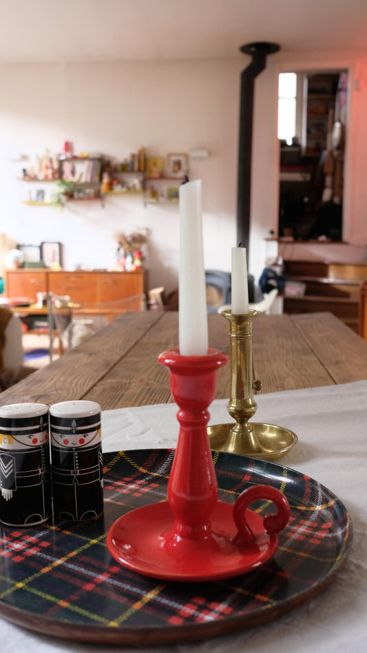 Bougeoir rouge vintage en céramique style Waechtersbach