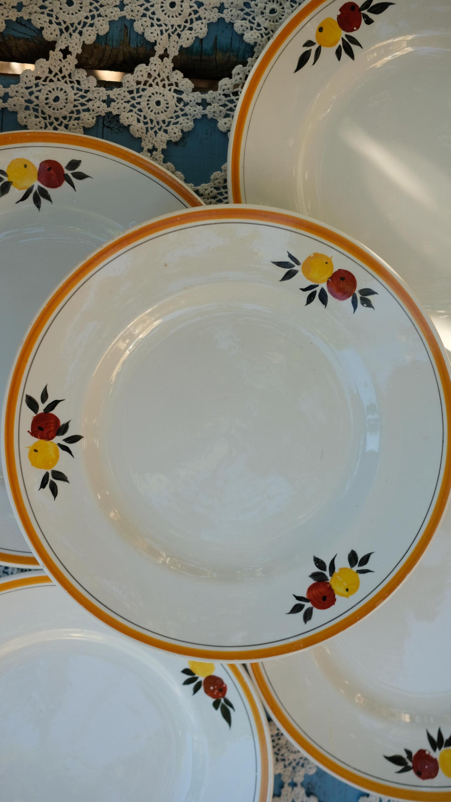 Lot de 8 assiettes plates vintage moulin des loups terre de fer