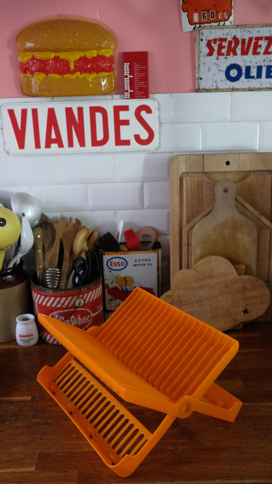 Egouttoir pliant vintage en plastique orange années 70