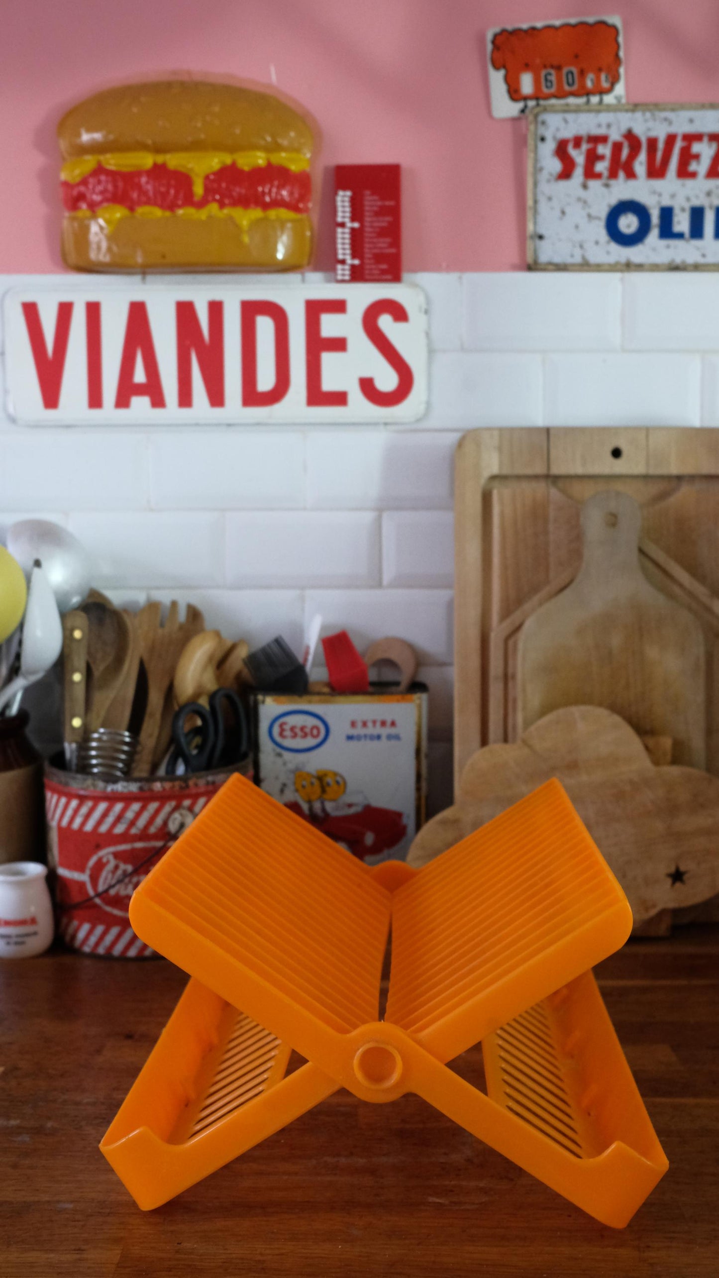 Egouttoir pliant vintage en plastique orange années 70