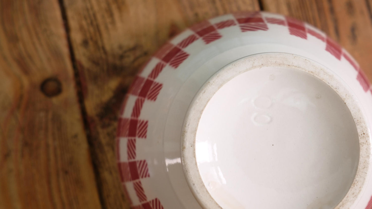 Grand bol vintage en faïence motif à carreaux