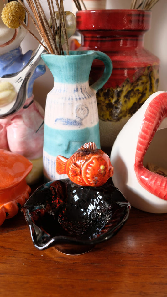 Cendrier poisson vintage en céramique style Vallauris