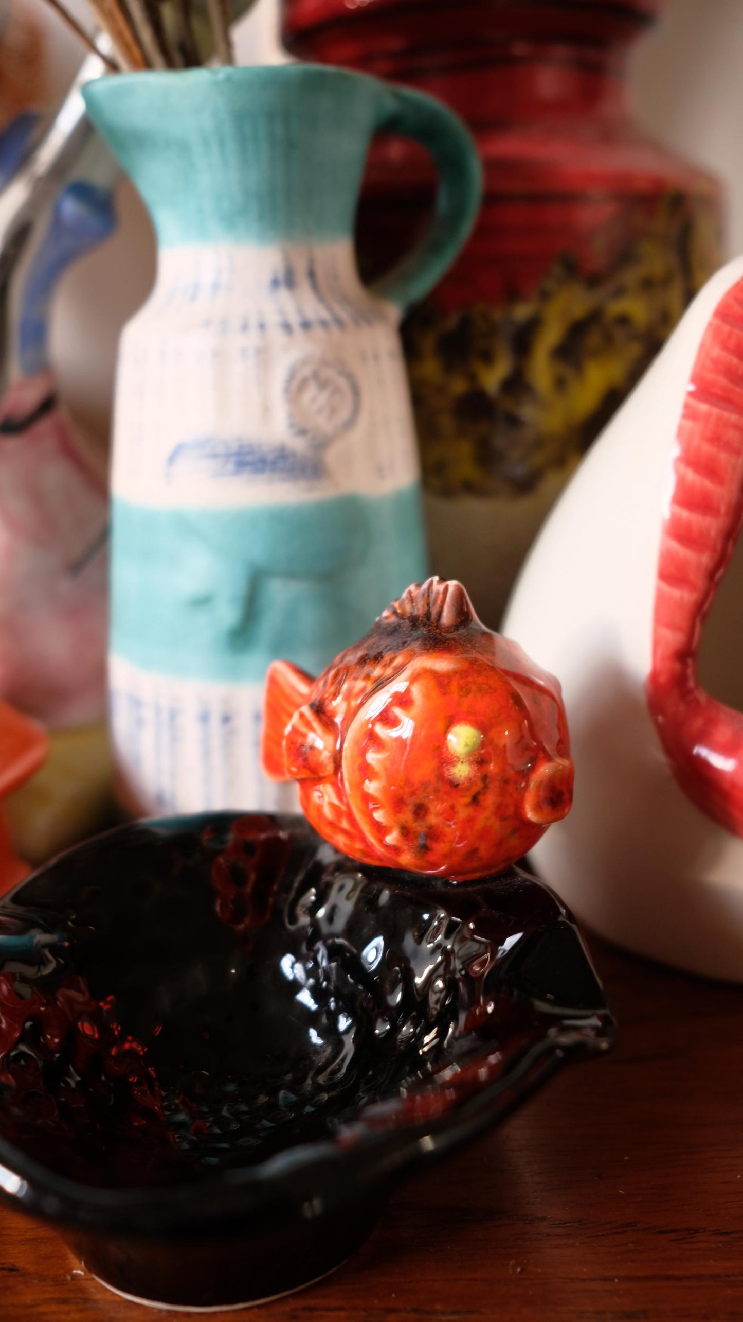 Cendrier poisson vintage en céramique style Vallauris