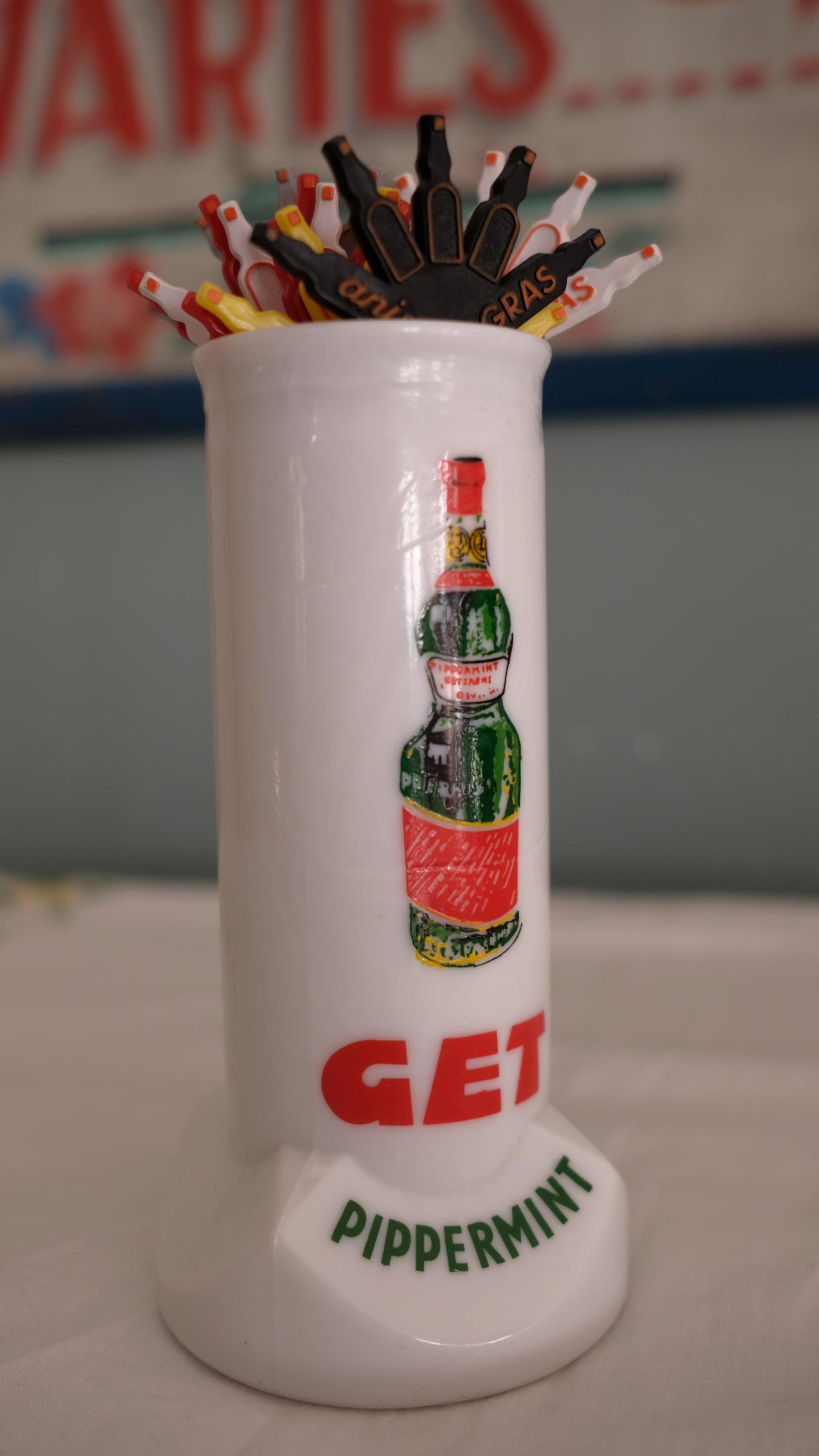 Porte paille Get Peppermint vintage en opaline