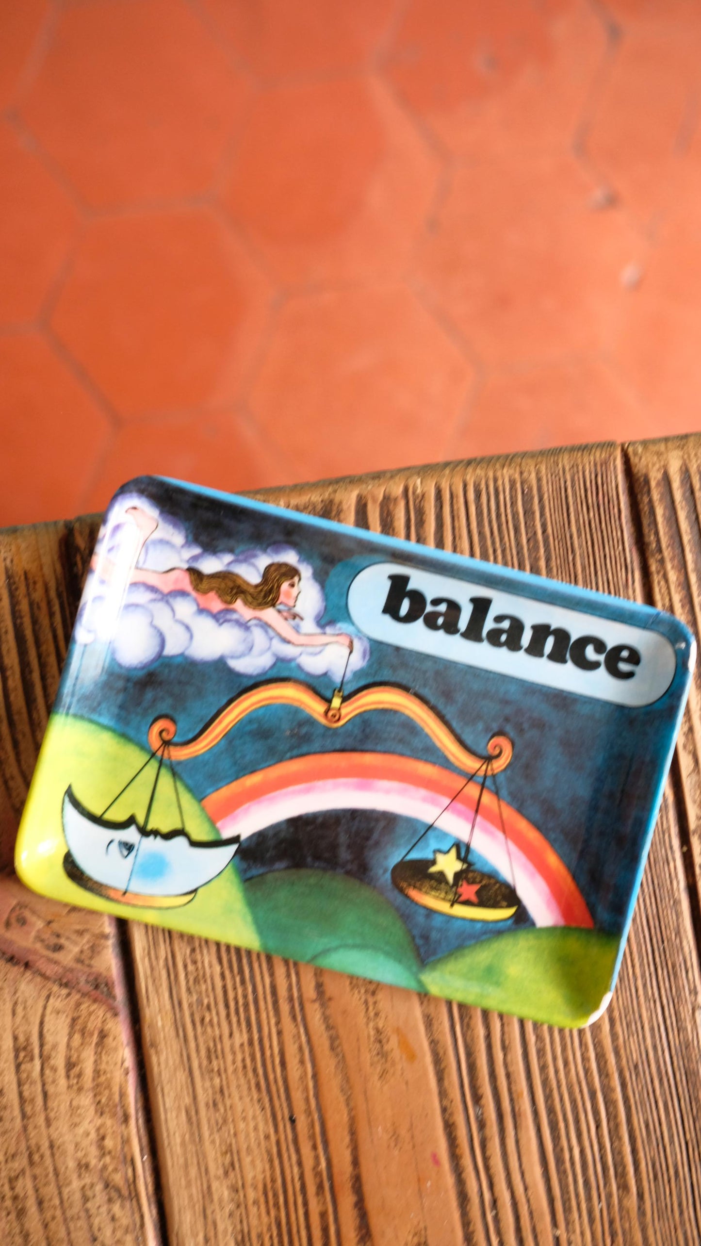 Petit plateau/vide-poche vintage motif signe astro balance