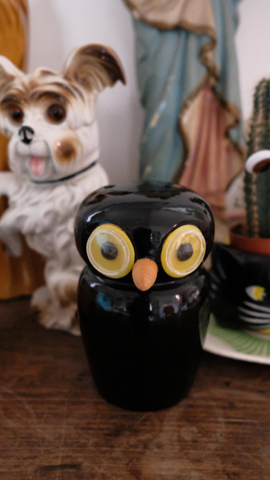 Tirelire chouette vintage en bois, made in France