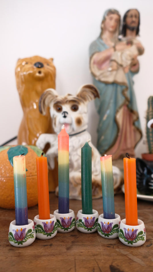 Mini bougeoirs Funny Design vintage motif fleurs violettes