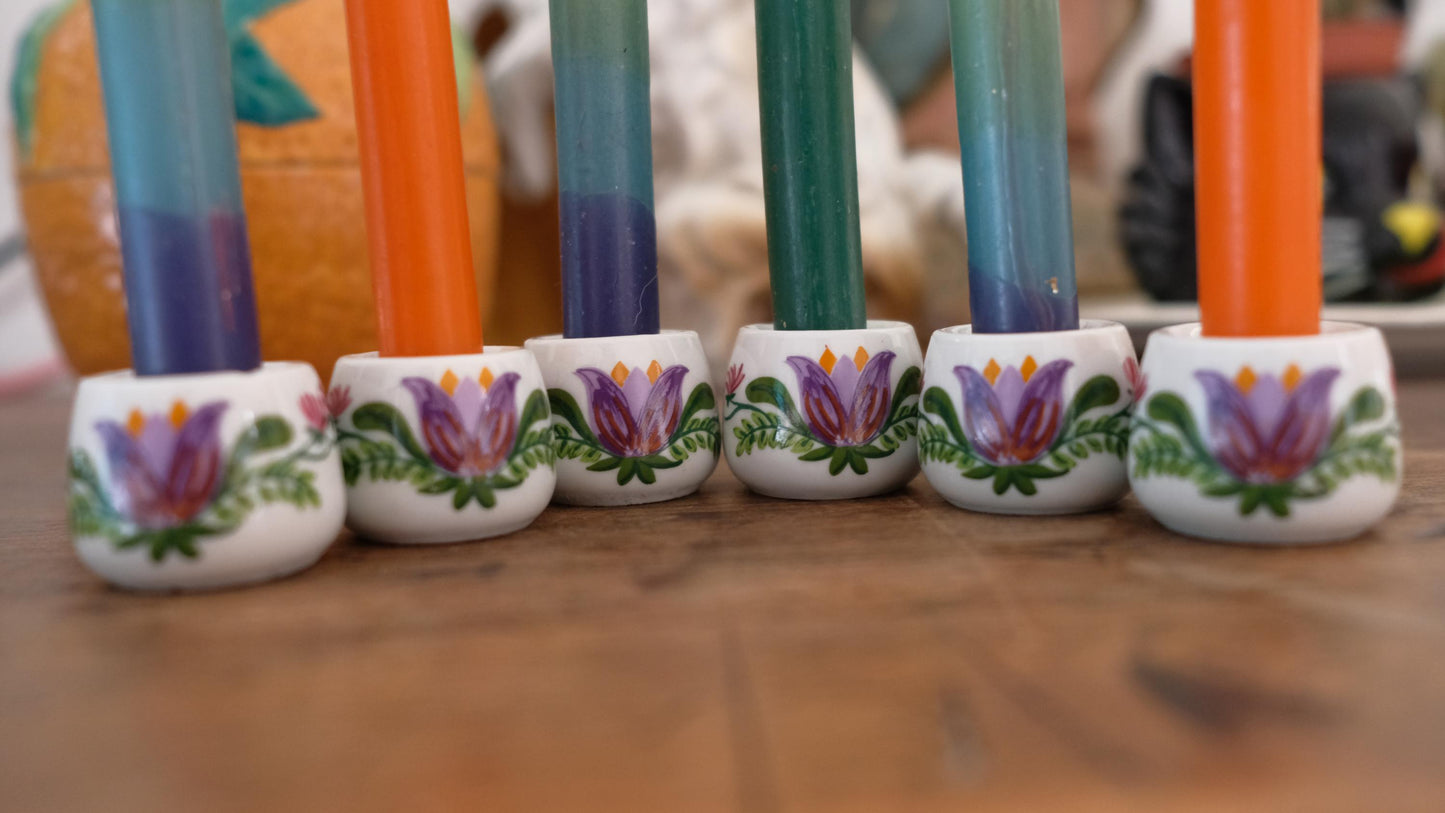 Mini bougeoirs Funny Design vintage motif fleurs violettes