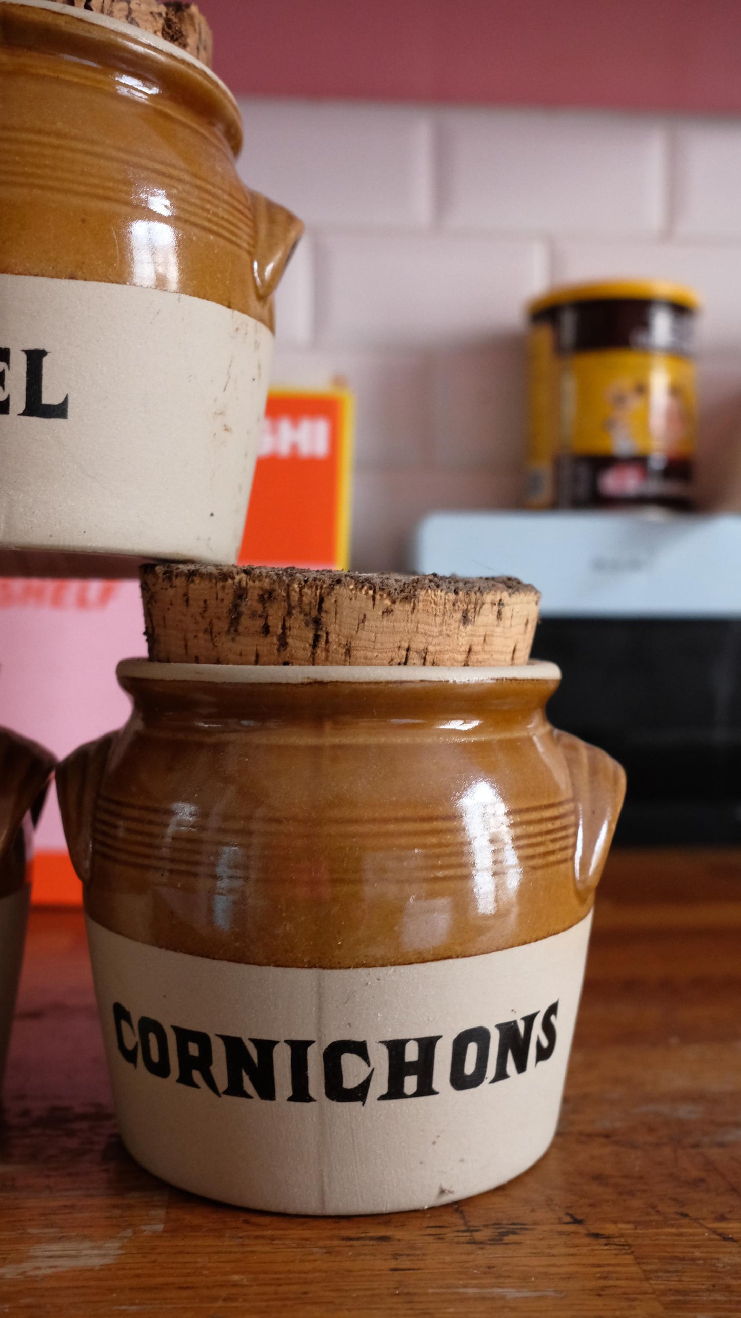Lot de trois pots de stockage vintage en grès LML