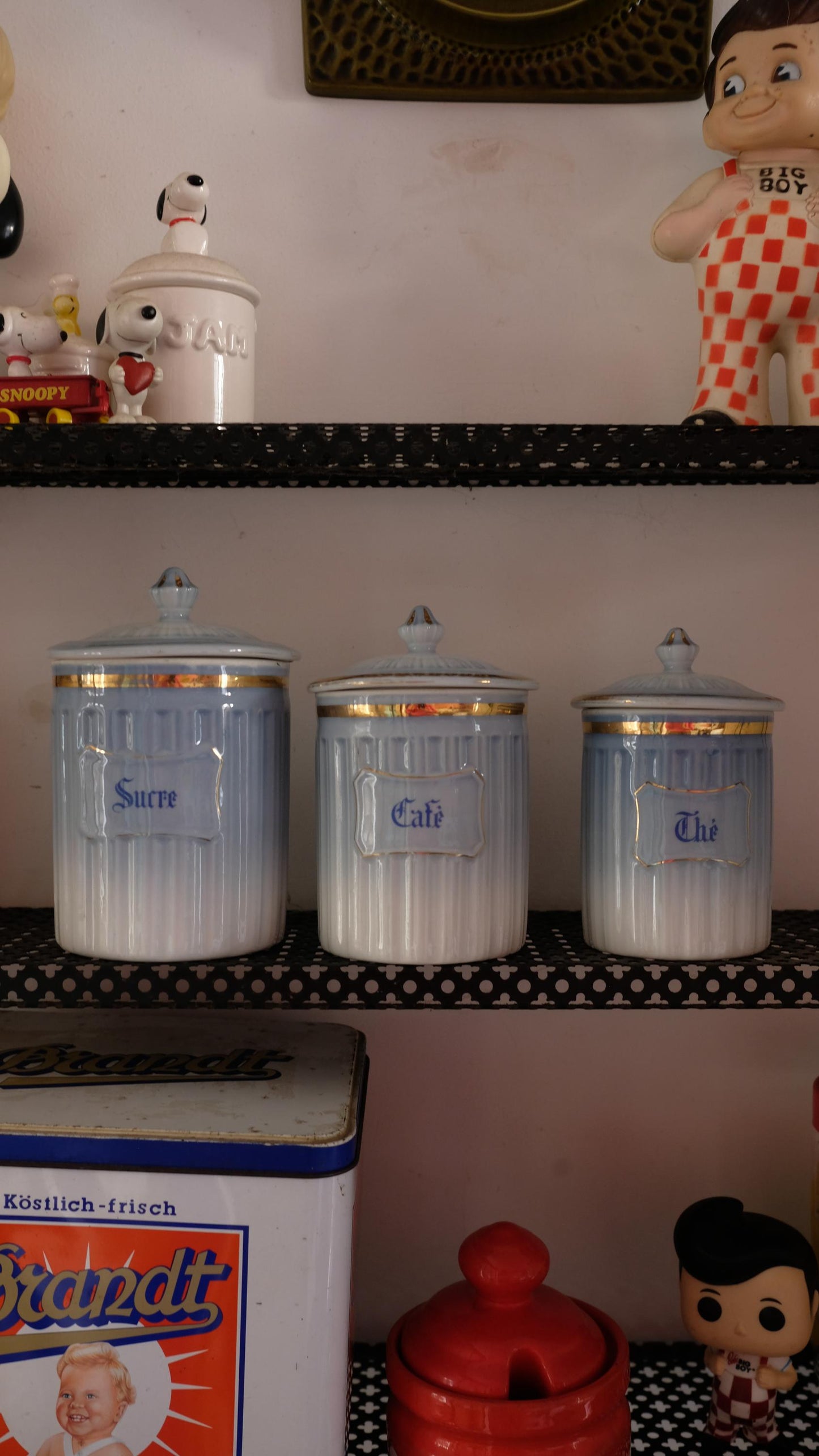 Lot de trois pots de stockage vintage en aluminite Prugier