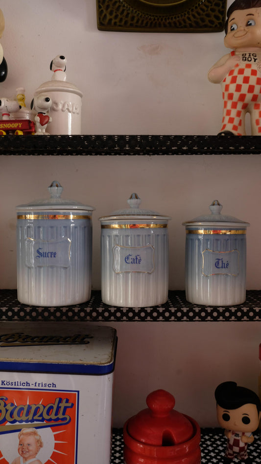 Lot de trois pots de stockage vintage en aluminite Prugier