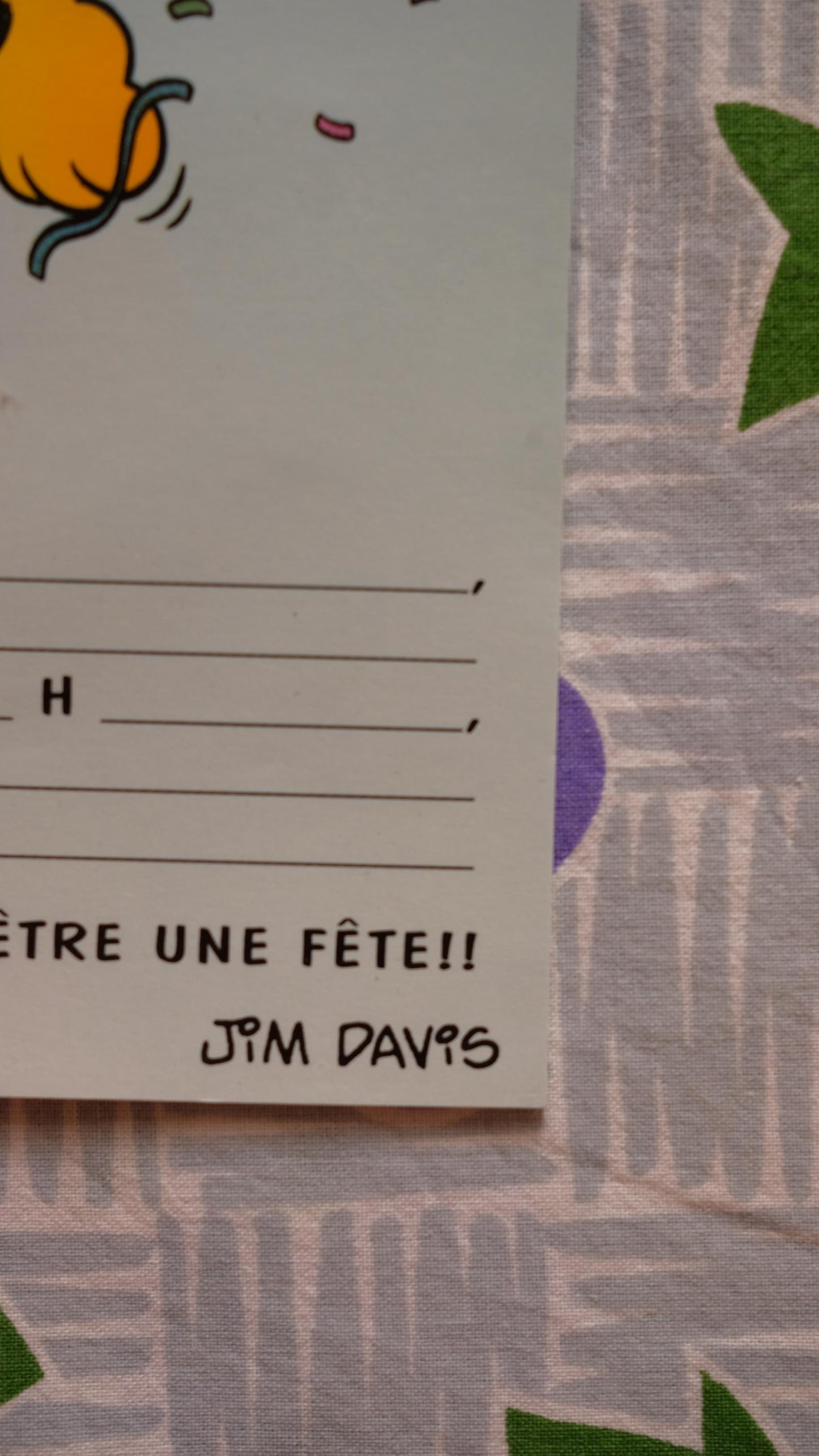 Carnet d'invitation Garfield vintage