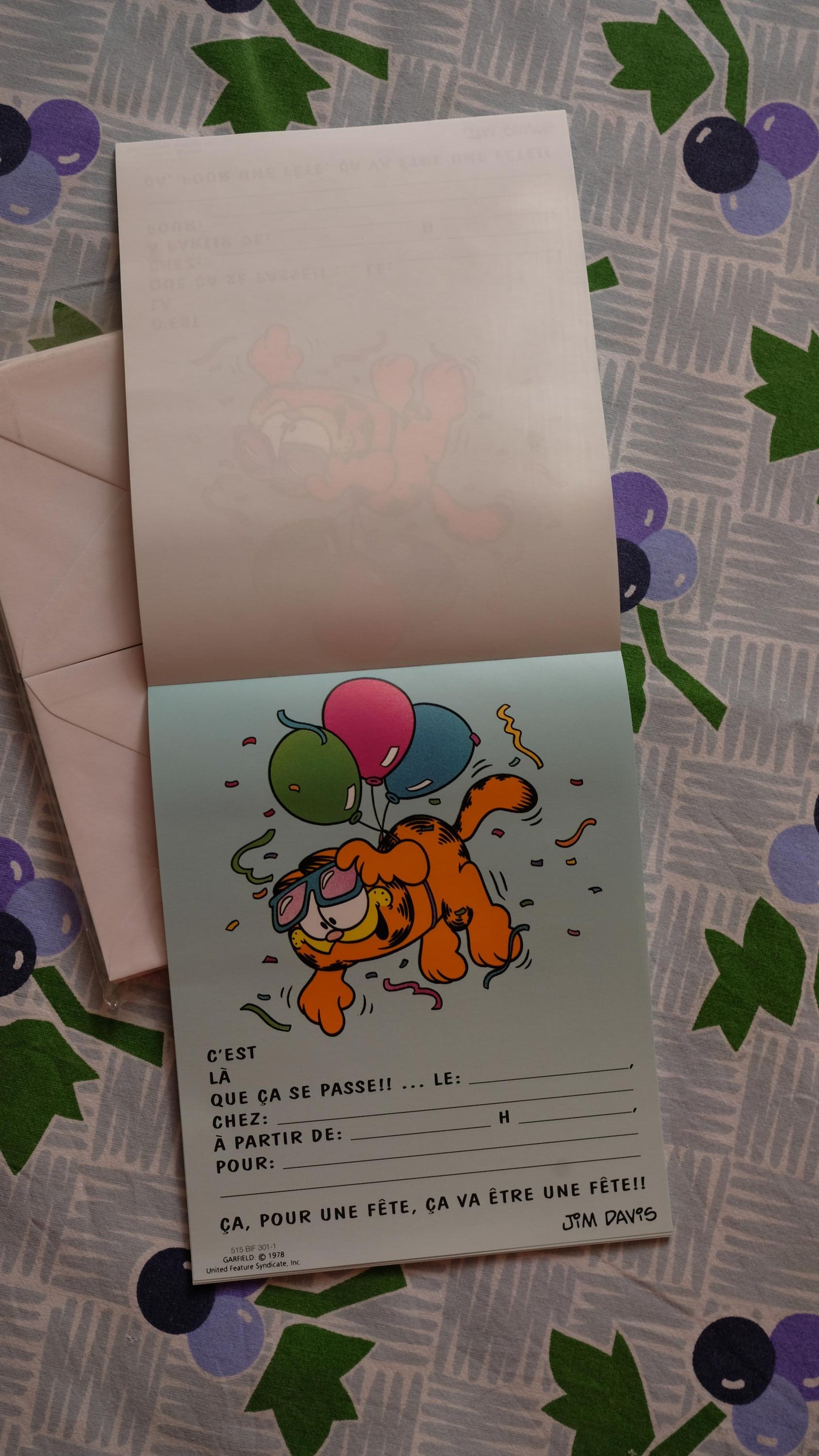 Carnet d'invitation Garfield vintage