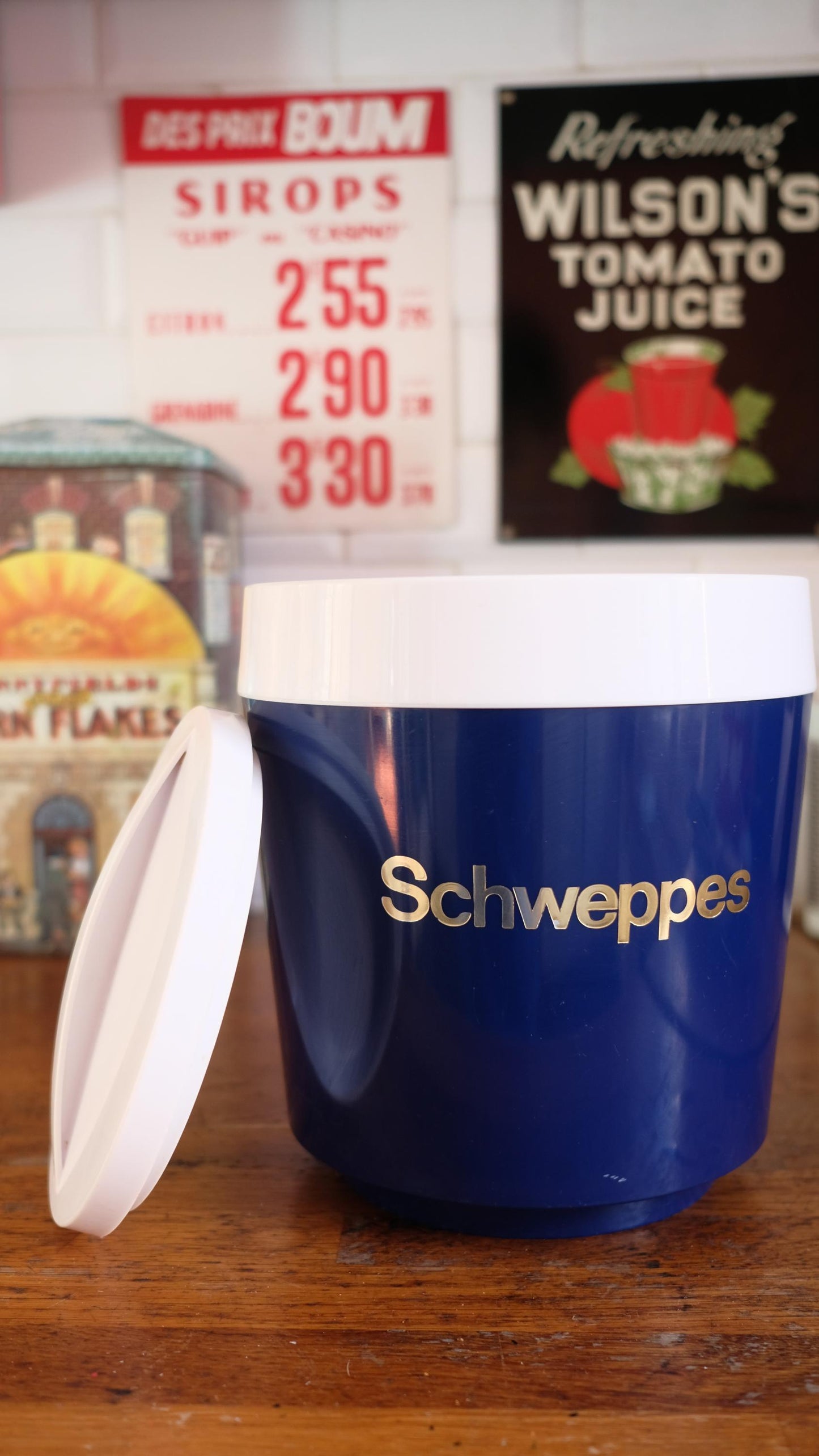 Seau à glaçons publicitaire Schweppes made in England vintage