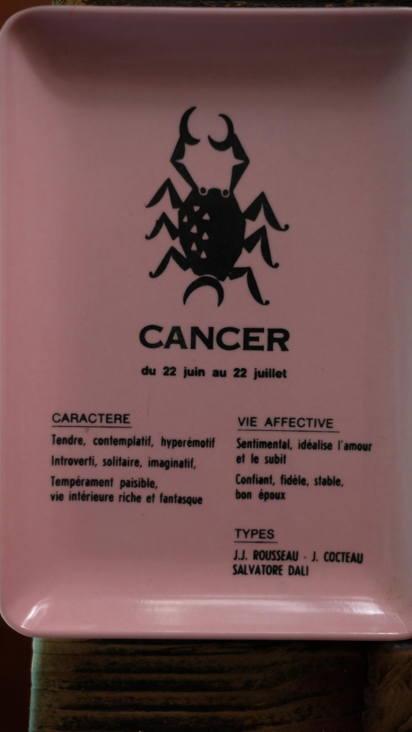 Petit plateau/vide-poche vintage motif signe astro Cancer