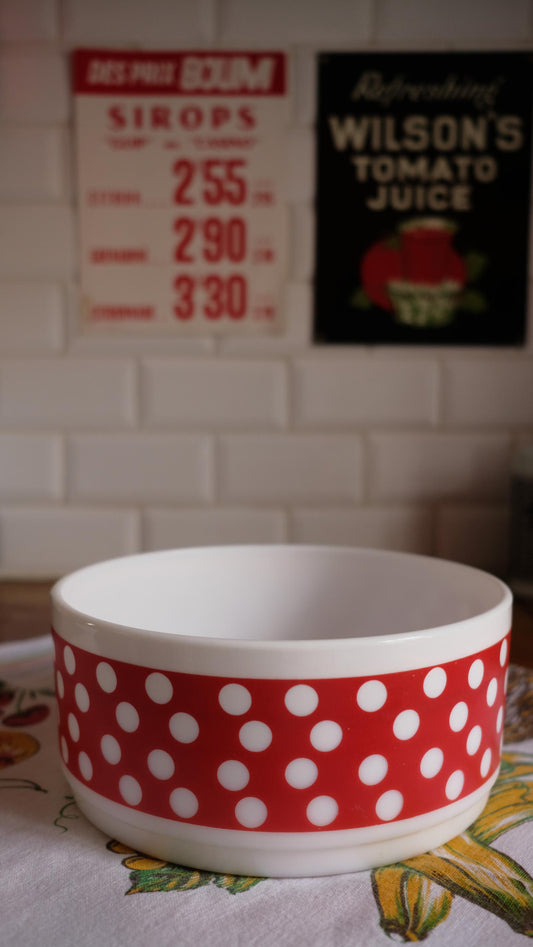 Saladier en arcopal vintage à pois