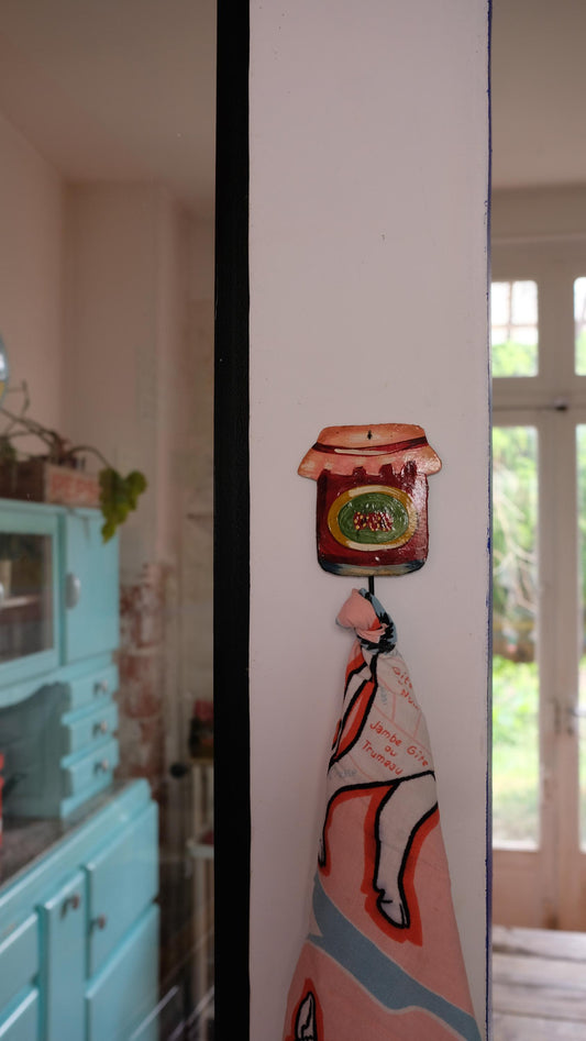 Accroche torchons en métal peint en forme de pot de confiture