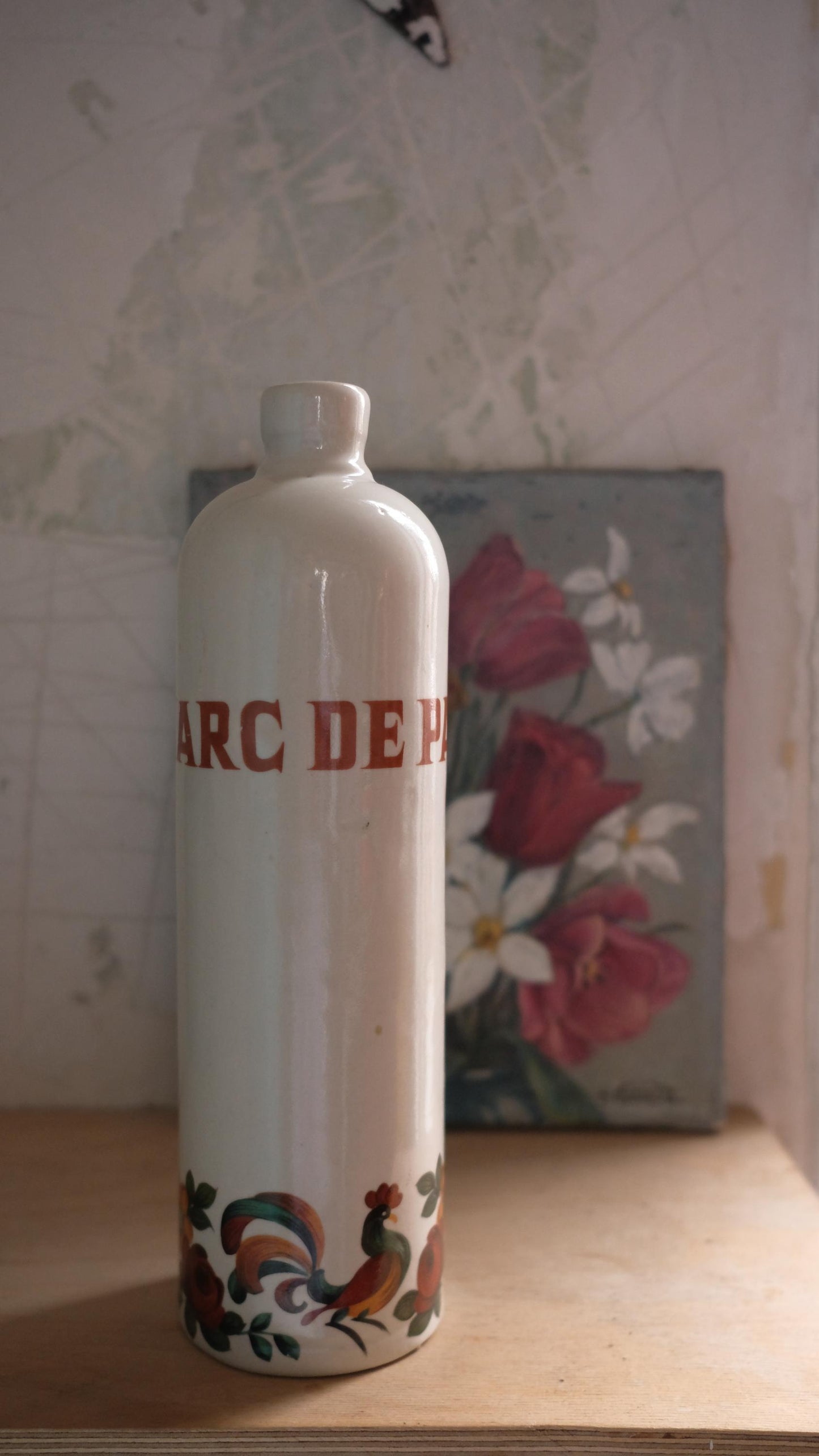 Bouteille en grès LML  vintage motif coq