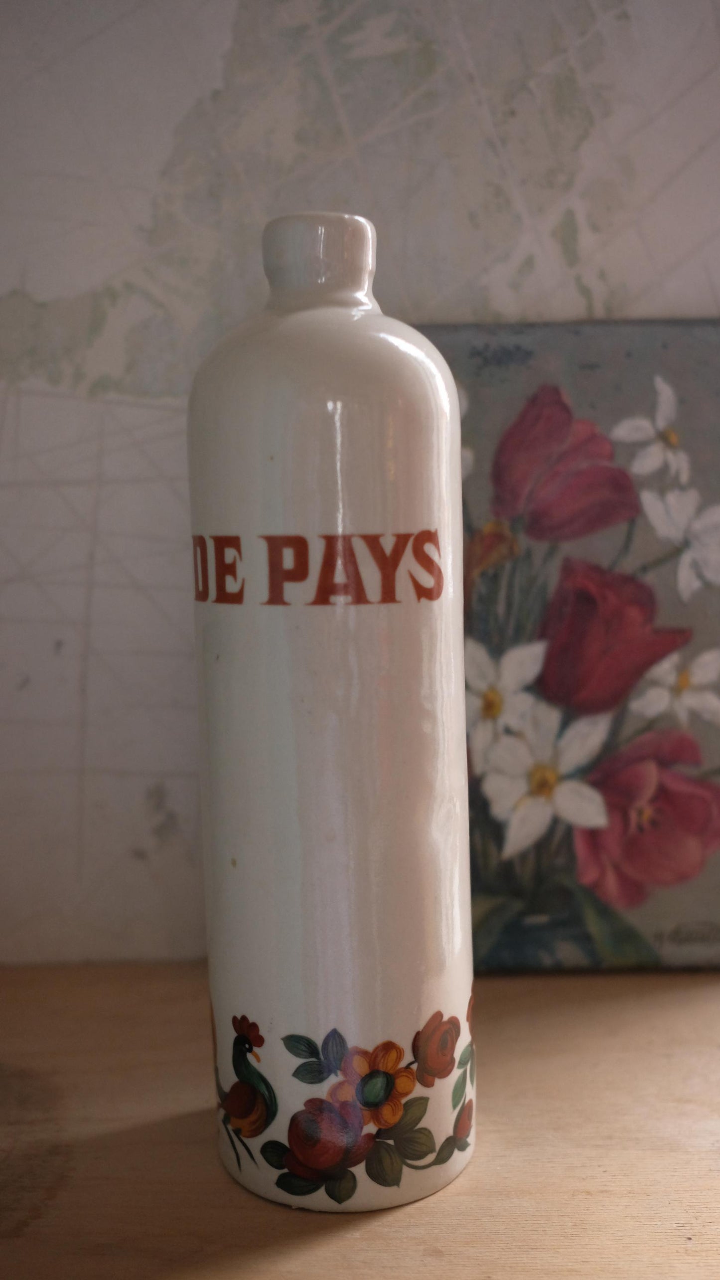 Bouteille en grès LML  vintage motif coq