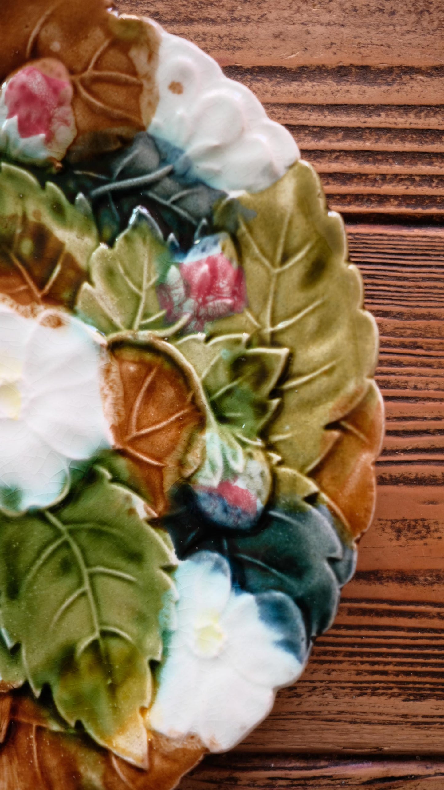 Assiette vintage en barbotine majolique