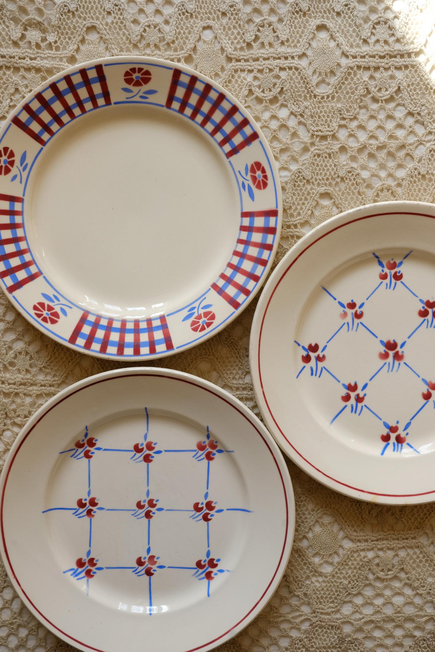 Sélection d'assiettes rouges et bleues