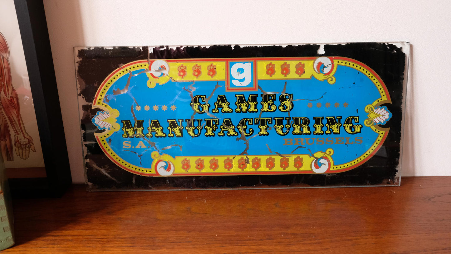 Plaque de machine à sous vintage en verre peint