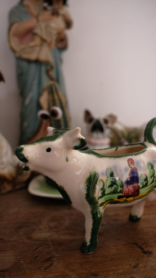 Crémier vache en faïence de Desvres vintage