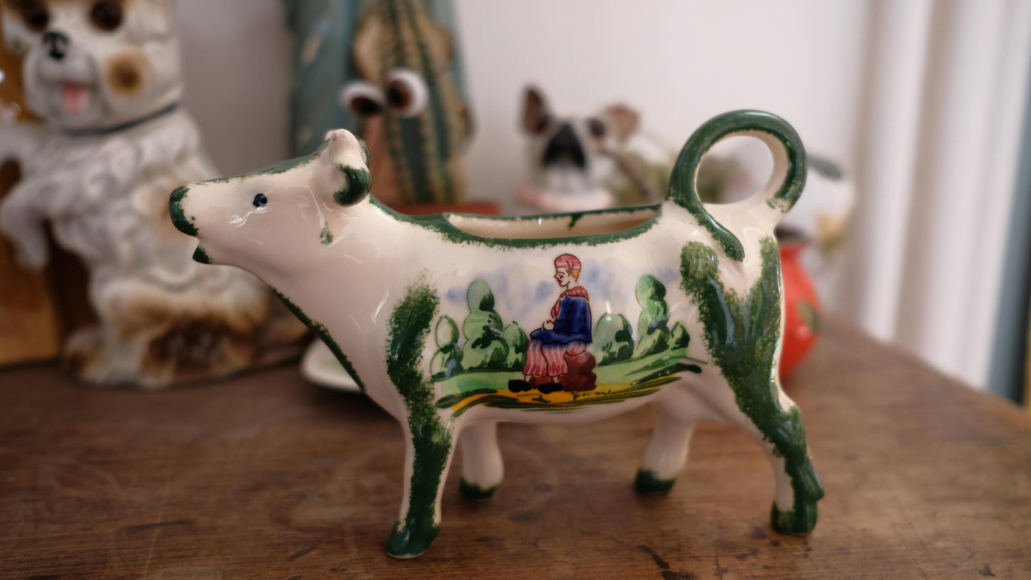 Crémier vache en faïence de Desvres vintage