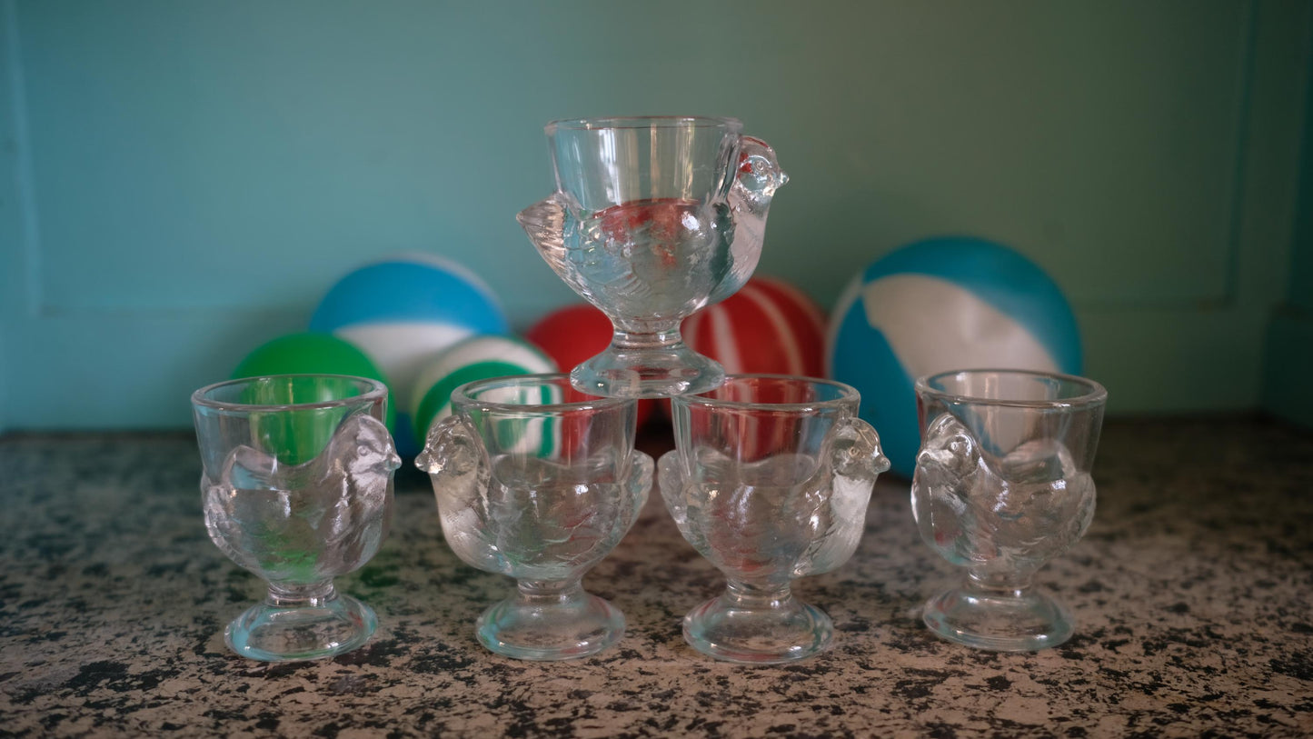 Lot de cinq coquetiers cocottes en verre