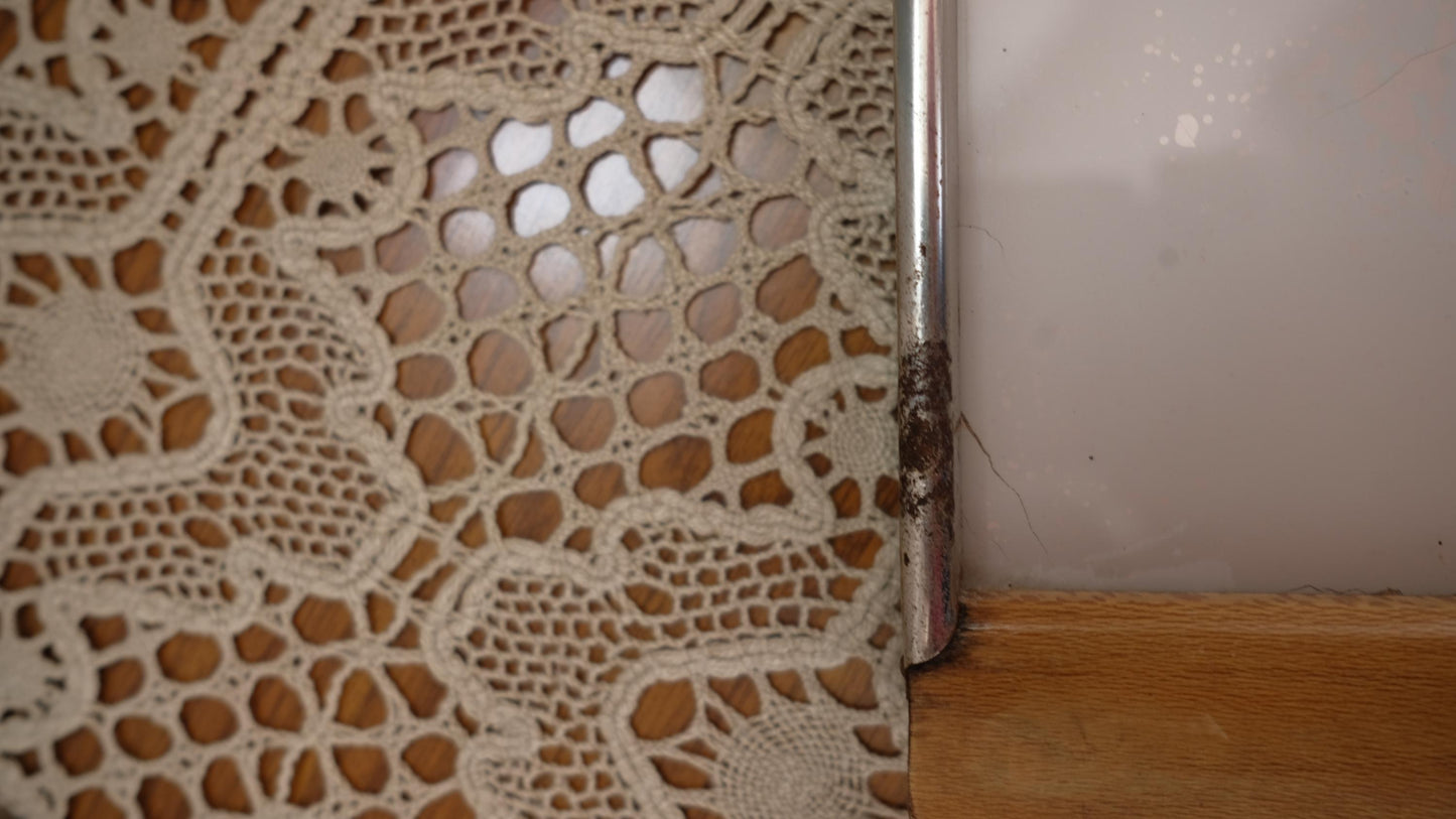 Plateau vintage en verre bois et métal