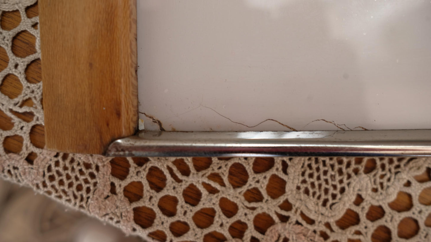 Plateau vintage en verre bois et métal