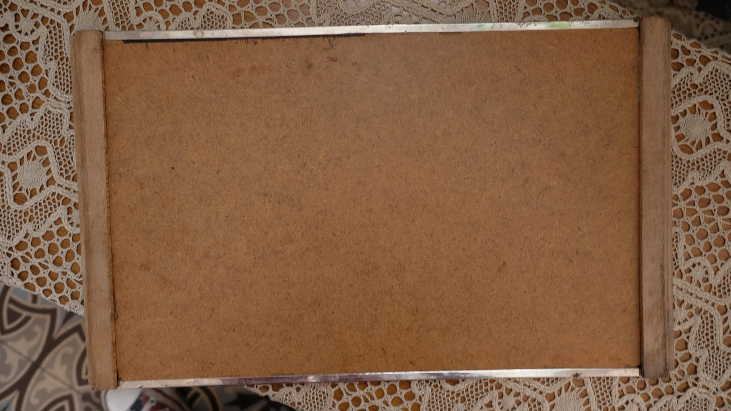 Plateau vintage en verre bois et métal