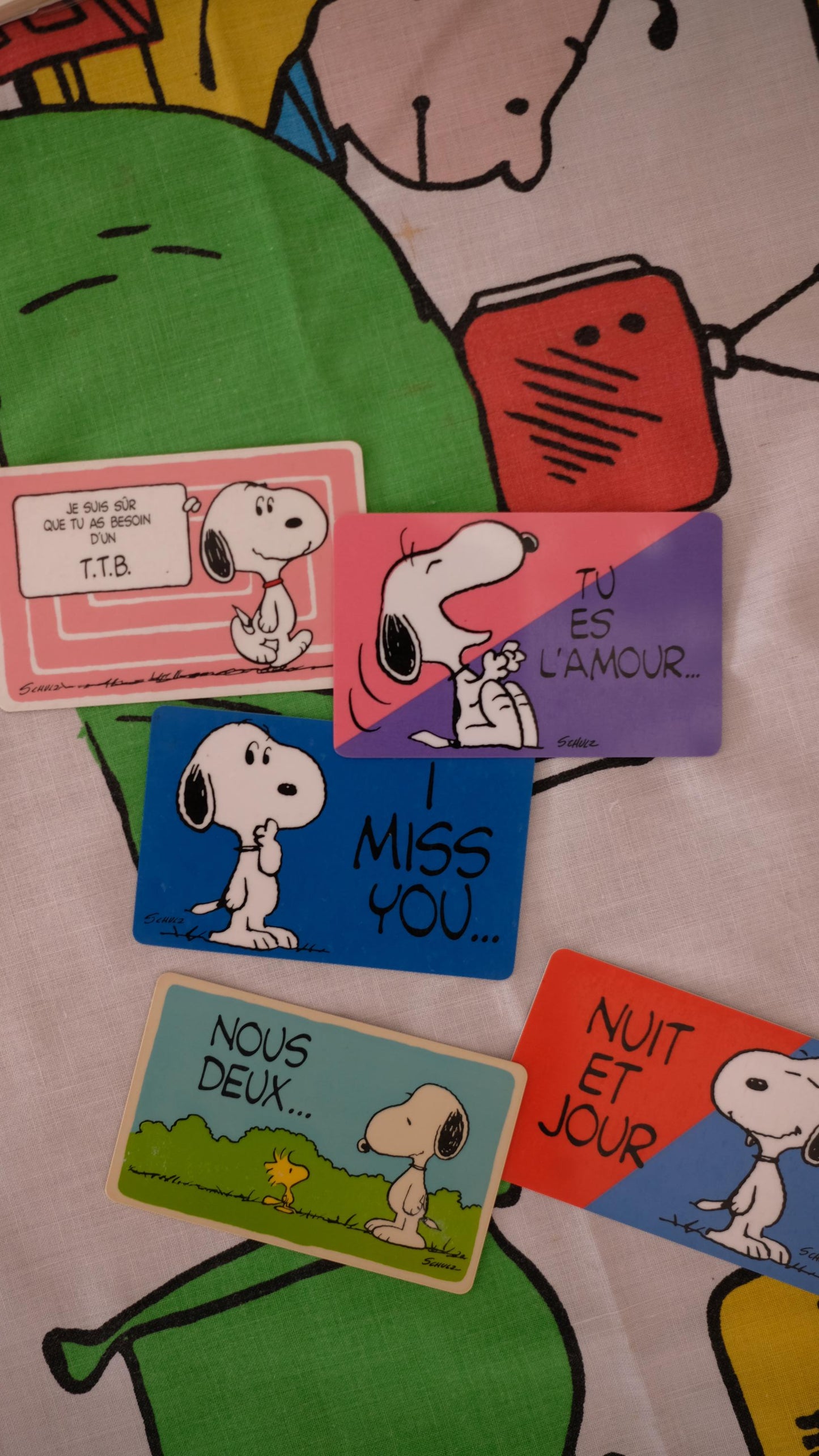 Lot de quinze cartes de vœux en plastique Snoopy vintage