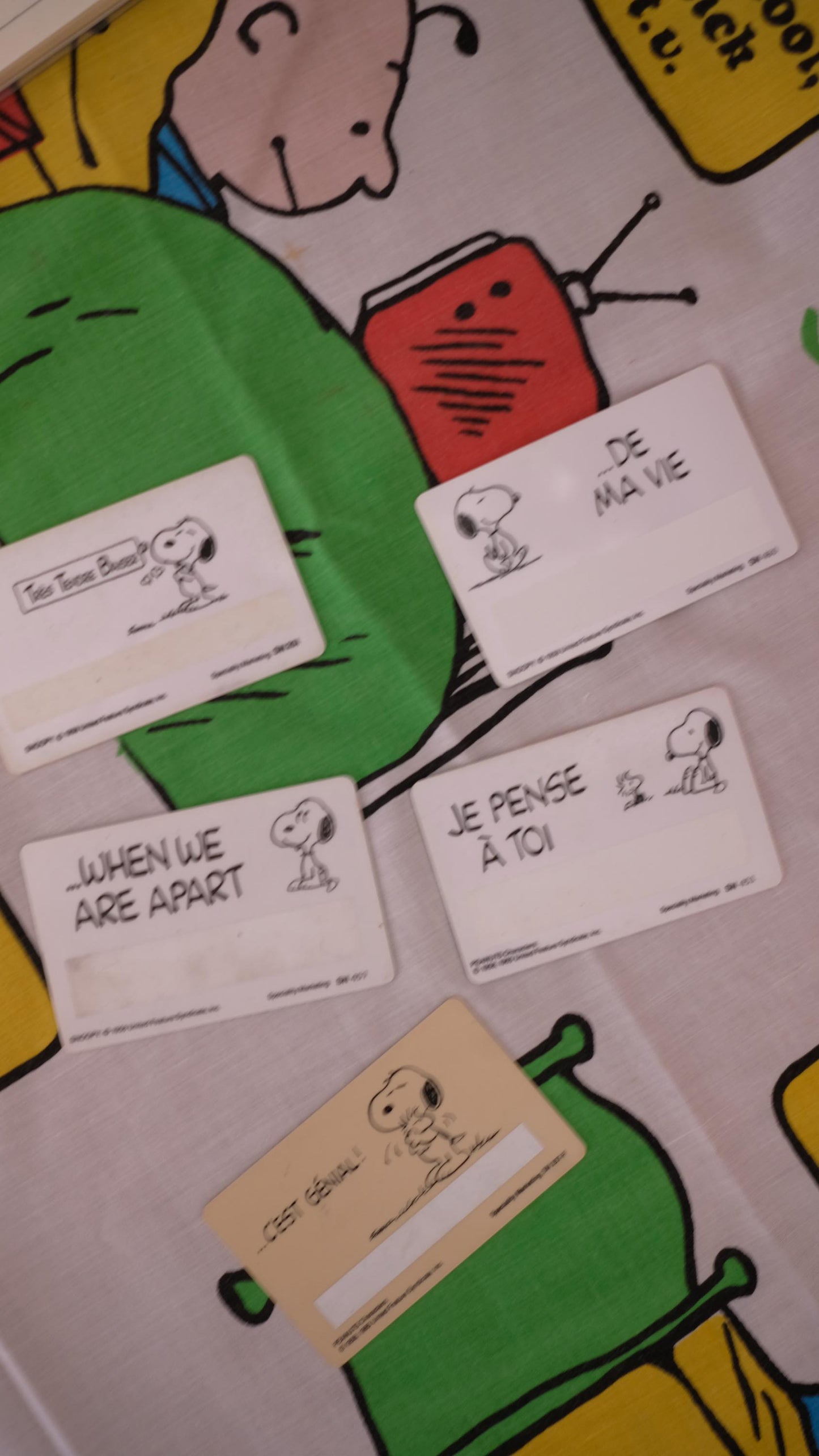Lot de quinze cartes de vœux en plastique Snoopy vintage