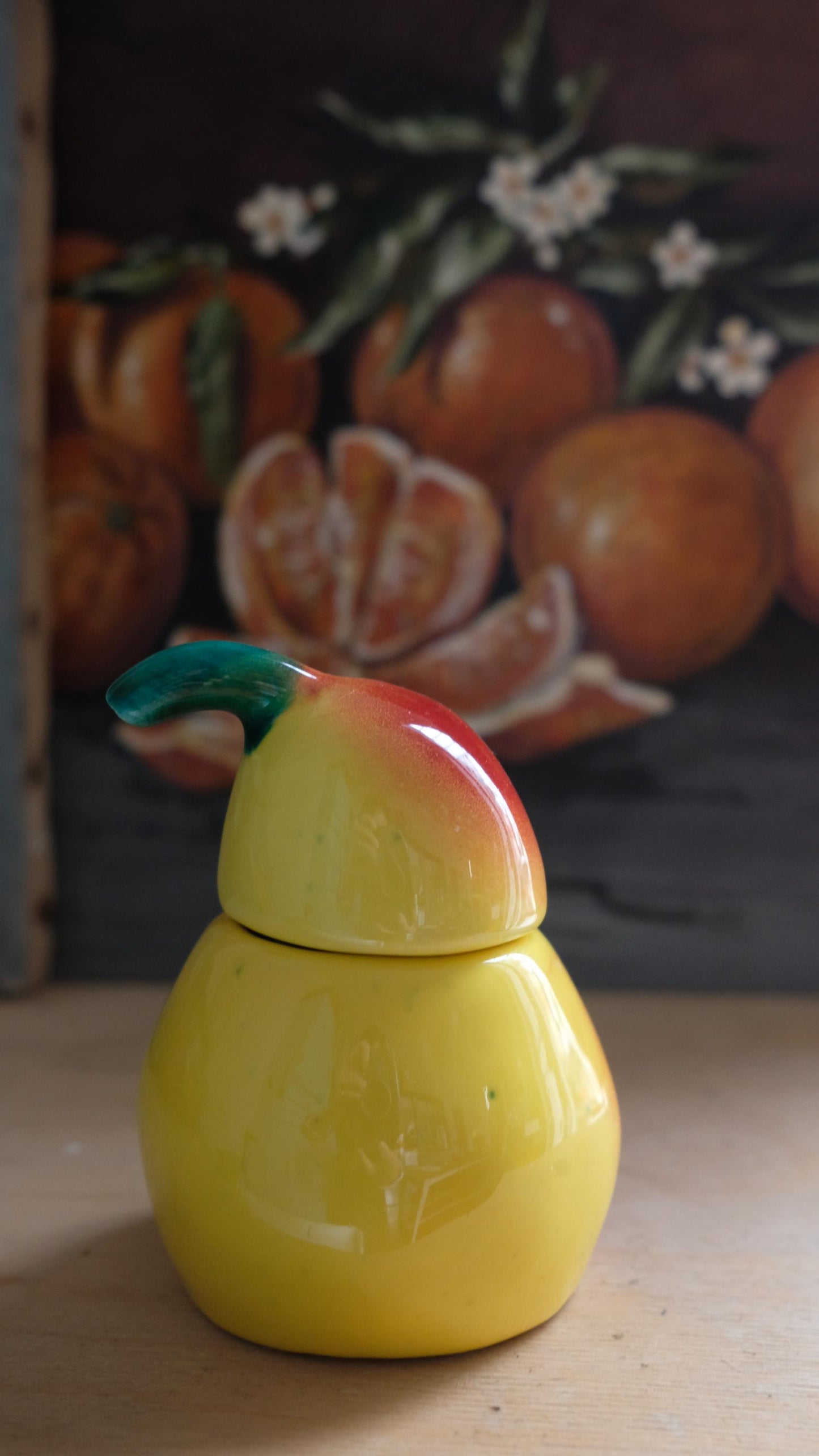Moutardier/confiturier en barbotine poire vintage