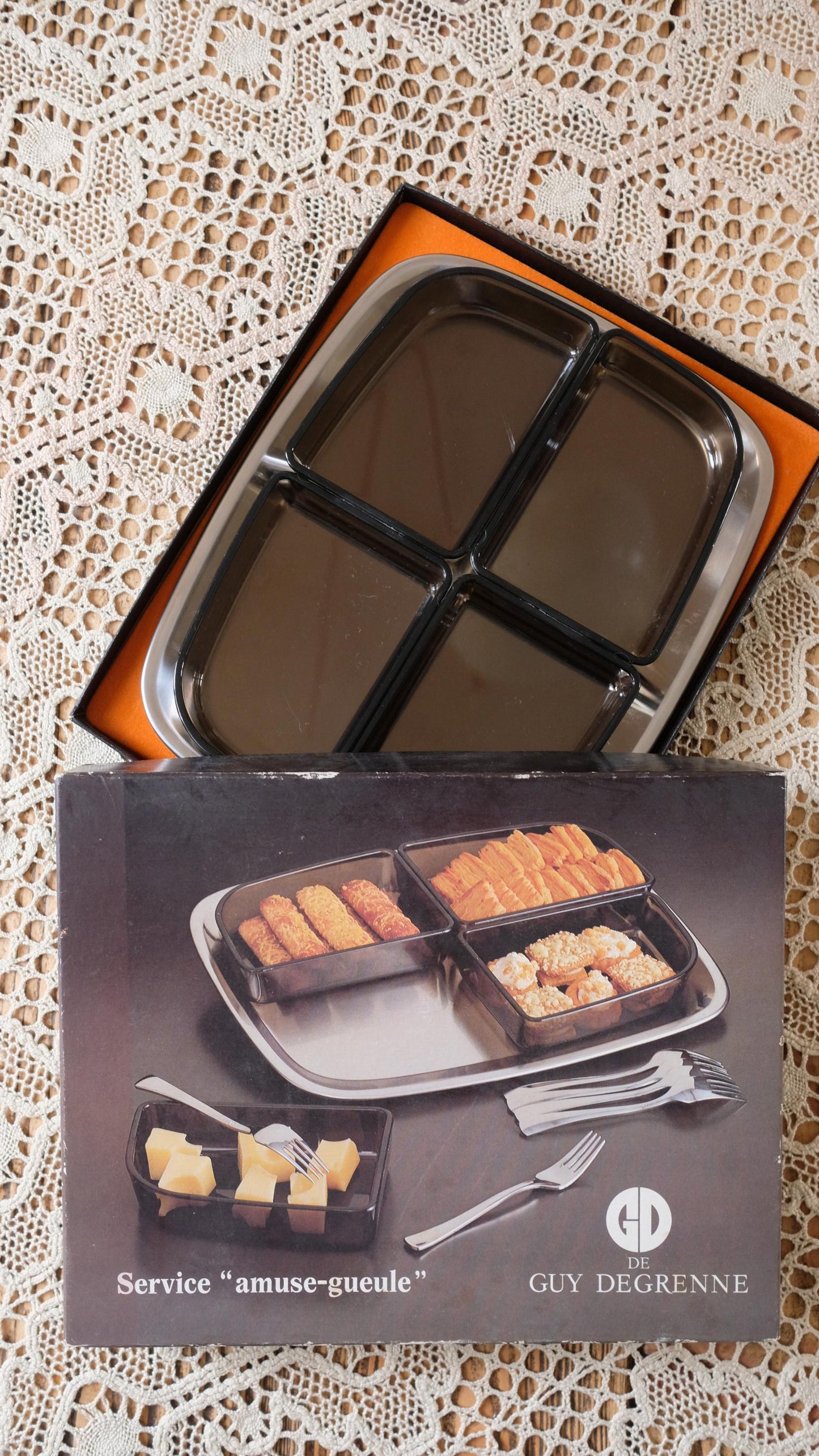 Ravier apéritif Guy Degrenne vintage en inox et plastique
