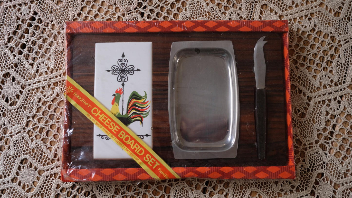Planche à fromage vintage en bois inox et céramique