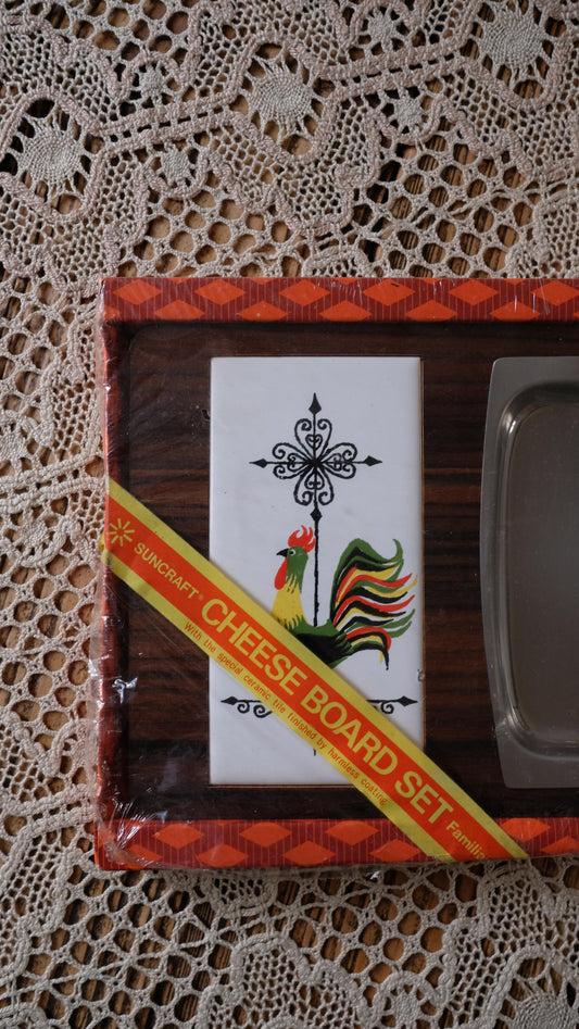 Planche à fromage vintage en bois inox et céramique