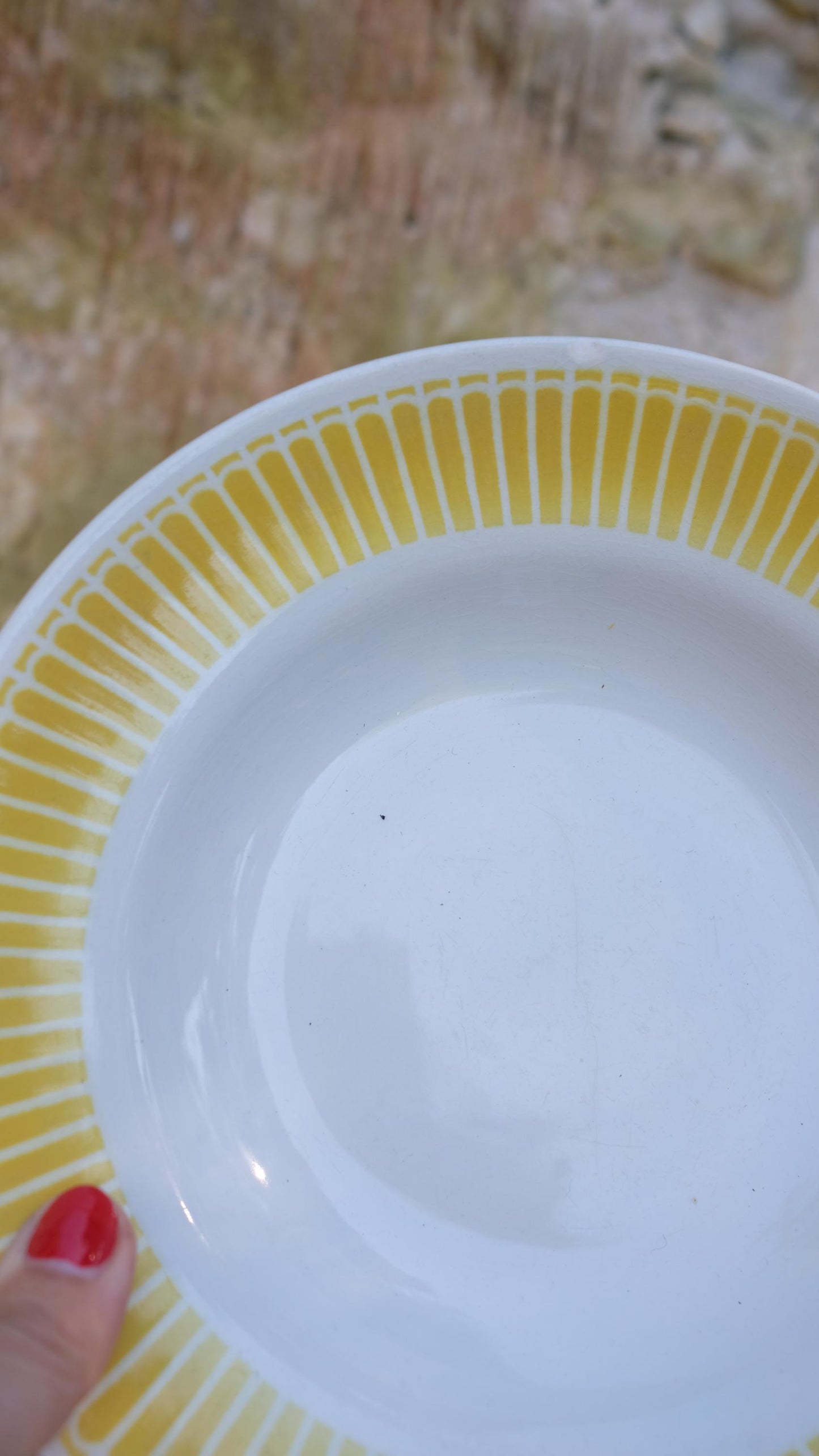 Lot de quatre assiettes en faïence jaune vintage style digoin