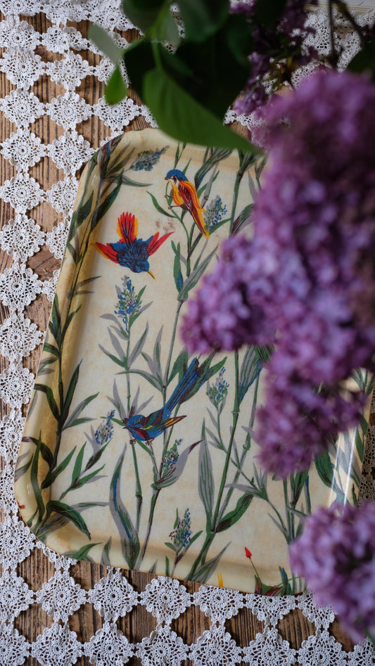 Plateau Manover vintage en fibre de verre, motif oiseaux