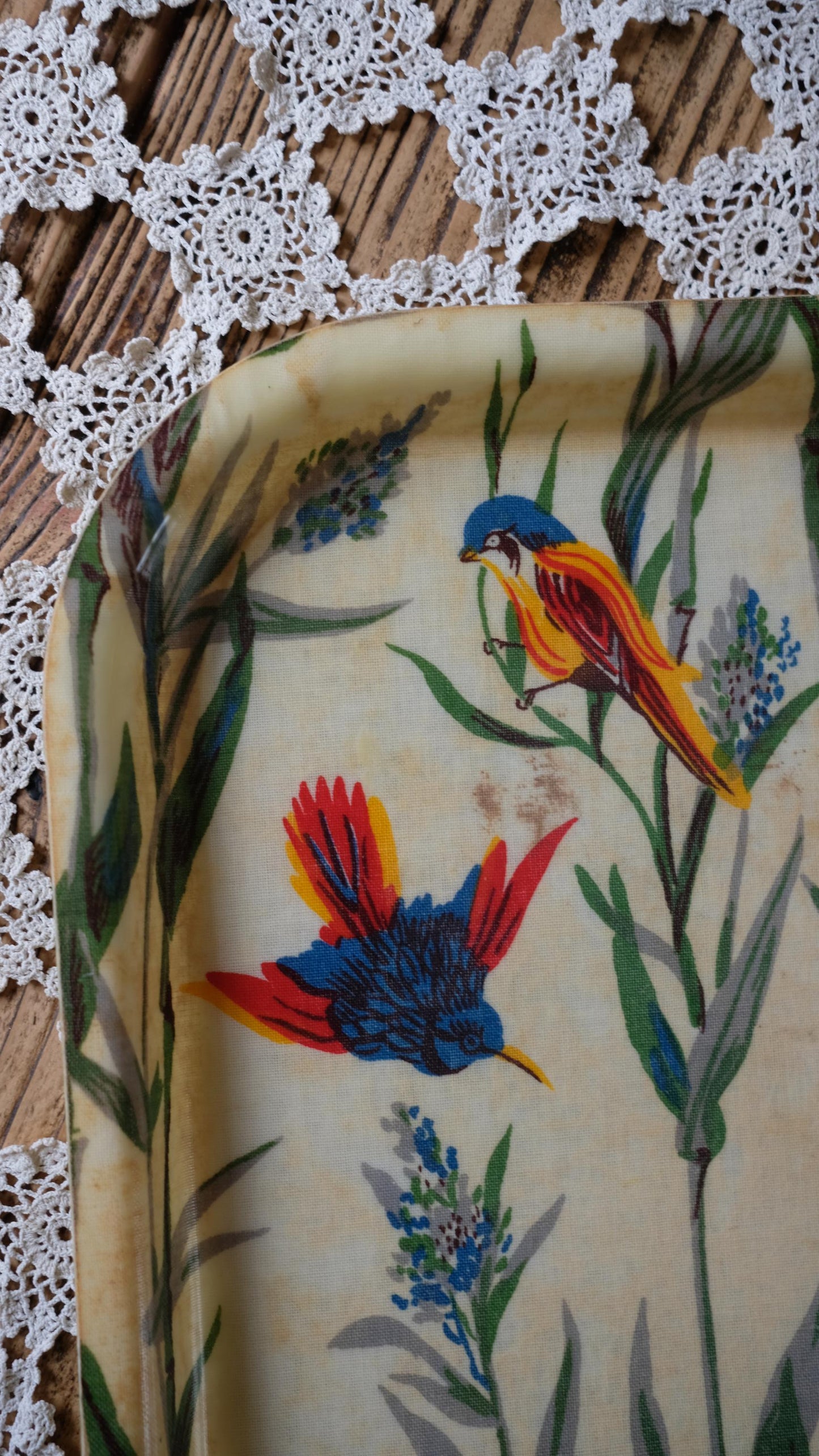 Plateau Manover vintage en fibre de verre, motif oiseaux