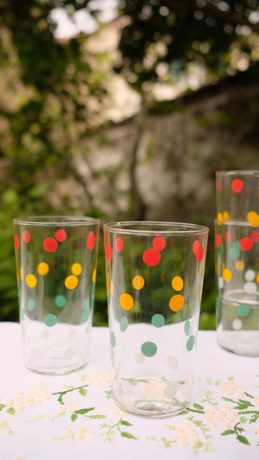 Lot de cinq verres vintage motif confettis